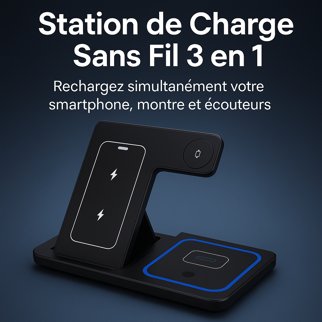 Chargeur sans fil 3-en-1 200W – Station de charge pliable iPhone, Apple Watch et AirPods